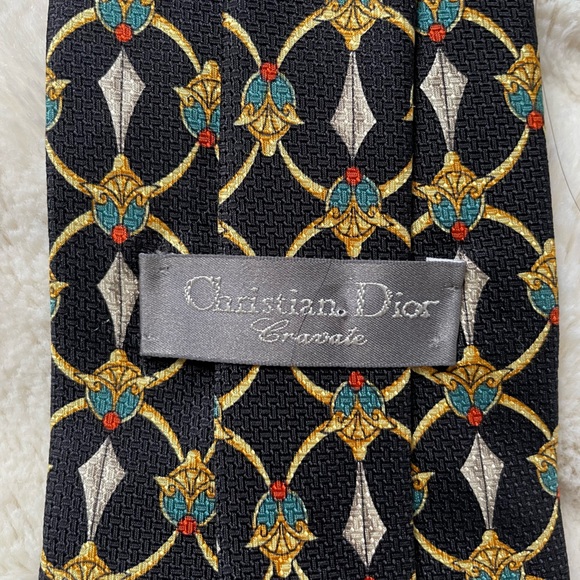 Christian Dior Cravate - Vintage Black Silver Blue and Gold Patterned Tie - Picture 4 of 4